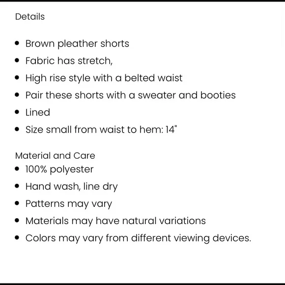 NWT Belted Pleather Shorts - Picture 8 of 8